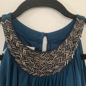 MAGGY LONDON teal dress with beaded neckline